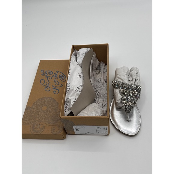naughty monkey Shoes - Naughty Monkey Loving U Silver Embellished Rhinestone Thong Sandals 9